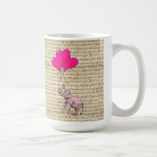 Pink elephant holding balloons coffee mug