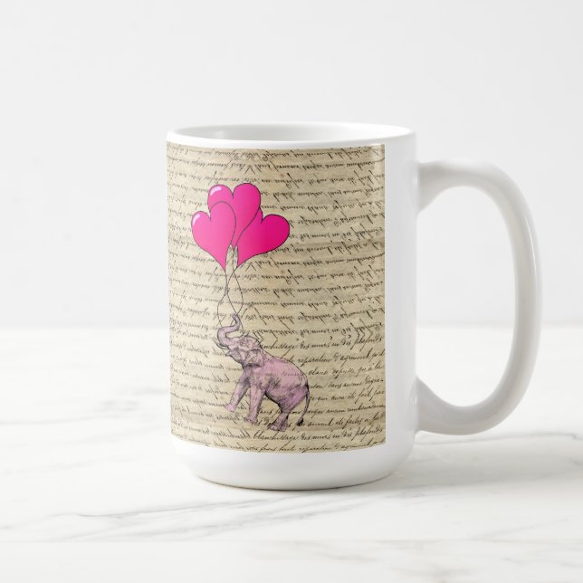 Pink elephant holding balloons coffee mug (Right)