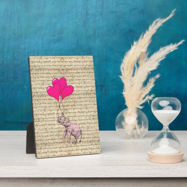 Pink elephant holding balloons plaque (Side)
