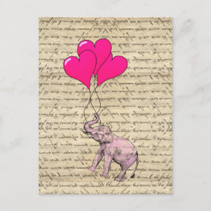 Pink elephant holding balloons postcard