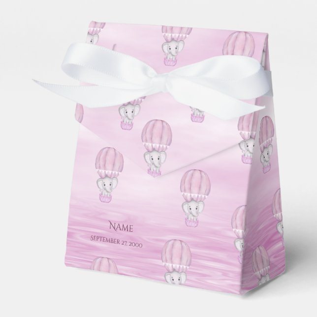 Pink Elephant Hot Air Balloon Favour Box (Front Side)