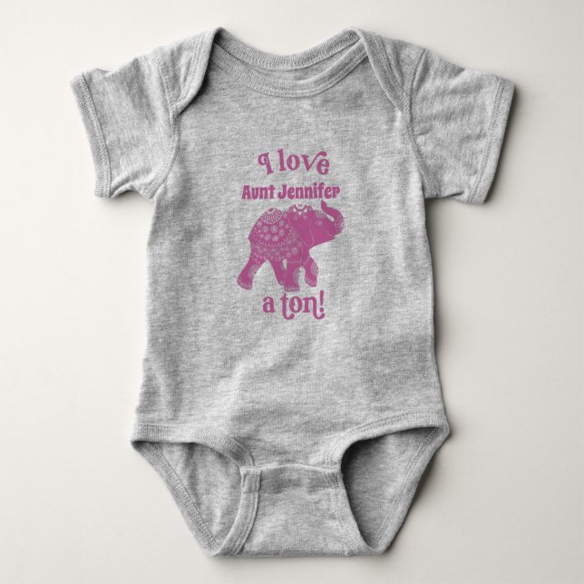 Pink Elephant I Love Name a Tonne Personalised Baby Bodysuit (Front)