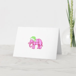 Pink Elephant in Green Santa Hat Card