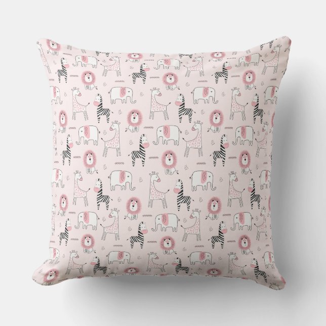 Pink Elephant Lion, Zebra Zoo Animals Beach Ocean Cushion (Front)