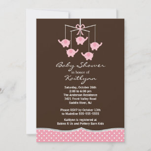 Pink Elephant Mobile Baby Shower Invitation