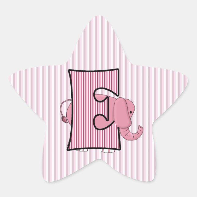 Pink Elephant Monogrammed Letter E Star Sticker (Front)