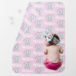 Pink Elephant Name Monogram Baby Blanket