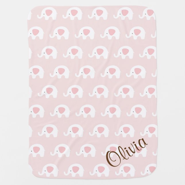 Pink Elephant Pattern Girl Baby Blanket (Front)