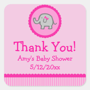 Pink Elephant Personalised Baby Shower Favour Tags