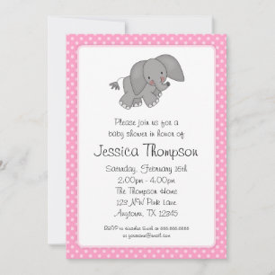 Pink Elephant Polka Dots Baby Shower Invitation