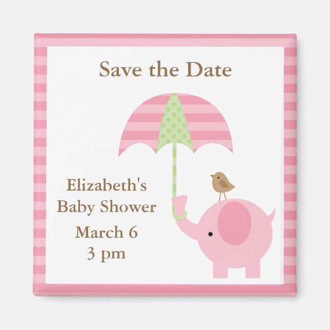 Pink Elephant Save the Date Magnets (Front)