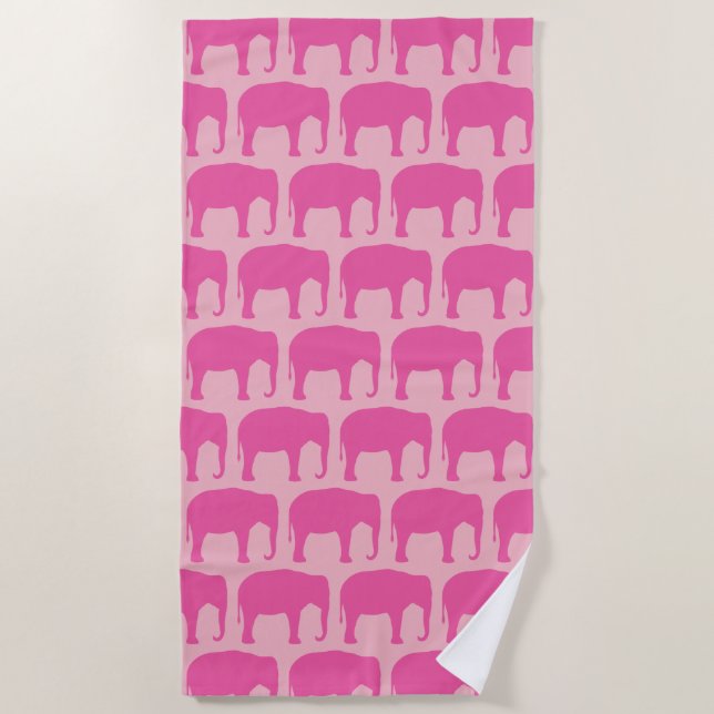 Pink Elephant Silhouettes Pattern Beach Towel (Front)