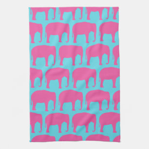Pink Elephant Silhouettes Pattern Tea Towel