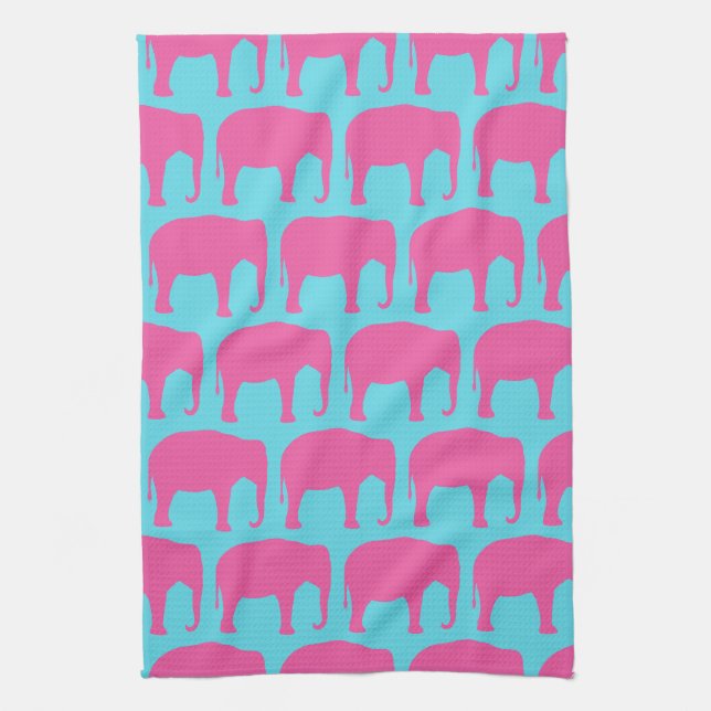 Pink Elephant Silhouettes Pattern Tea Towel (Vertical)