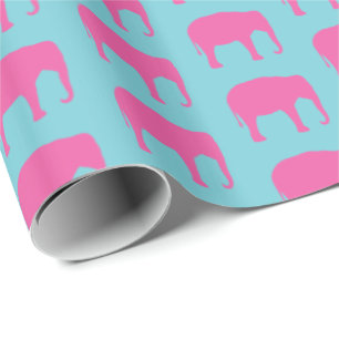 Pink Elephant Silhouettes Pattern Wrapping Paper