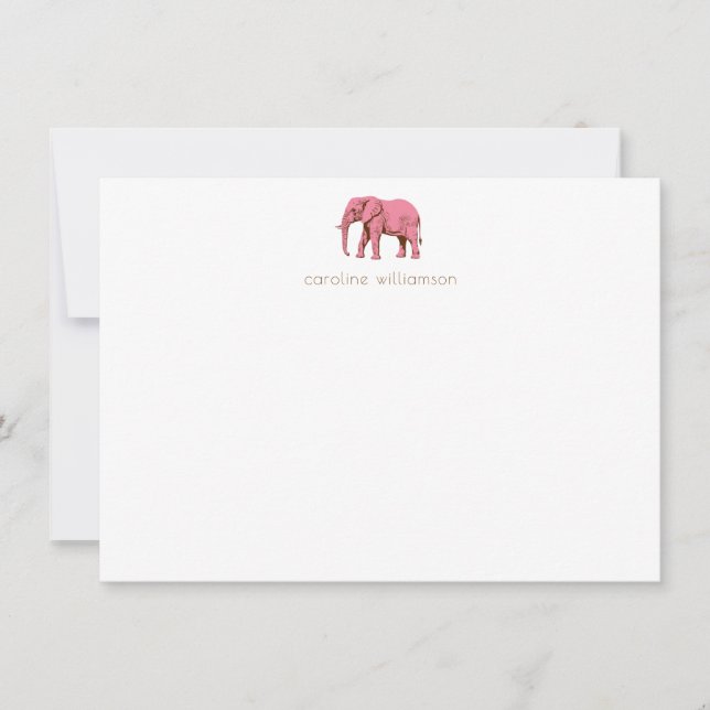 Pink Elephant Simple Personalized Stationery  Card (Front)