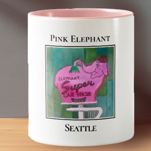 Pink Elephant, Super Car Wash sign, Seattle Two-Tone Coffee Mug