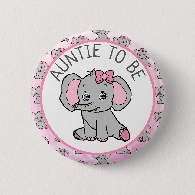 Pink Elephant Themed Aunt to Be Baby Shower 6 Cm Round Badge (Front)
