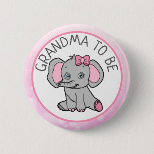 Pink Elephant Themed Grandma to Be Baby Shower 6 Cm Round Badge