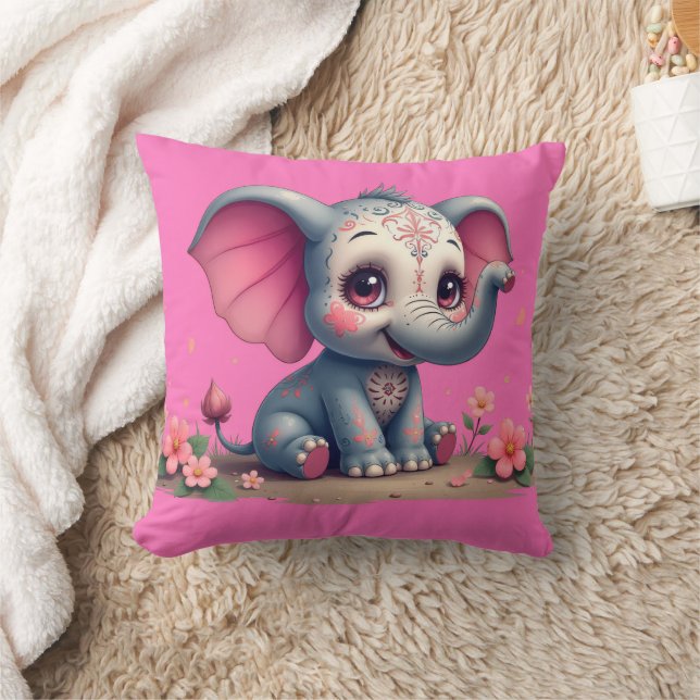 Pink Elephant Throw Pillow (Blanket)