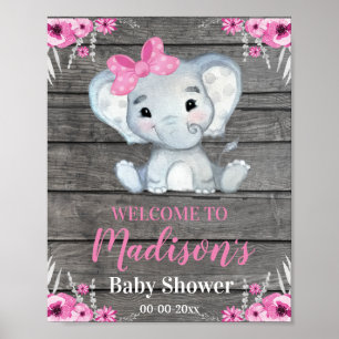 Pink Elephant Welcome Sign, Girl Rustic Shower Poster