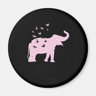 pink elephant with birds magnet