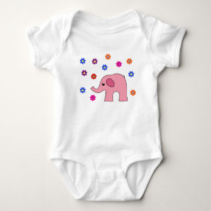 Pink elephant with roses baby girl bodysuit 