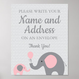 Pink Elephant Write Your Name Address on Envelope Poster