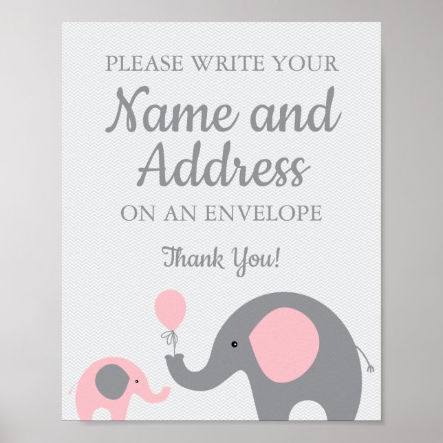 Pink Elephant Write Your Name Address on Envelope Poster (Front)