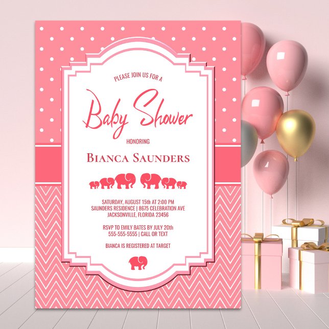 Pink Elephants Baby Shower Invitation (Creator Uploaded)