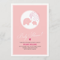 Pink Elephants Hearts Girl Baby Shower Invitation