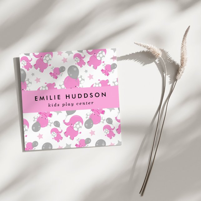 Pink Elephants, Kids Play Centre, Activity Centre Square Business Card (Creator Uploaded)