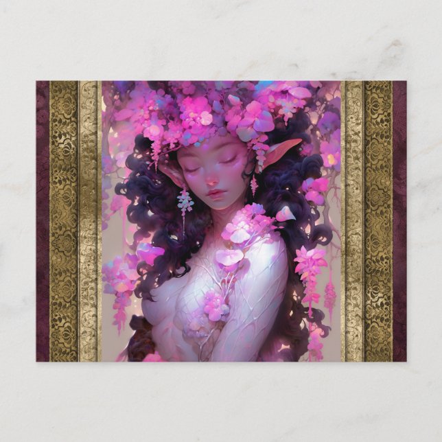 Pink Elf Girl Fantasy Art Postcard (Front)