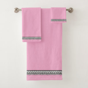 Pink Embellished Trim Bath Towel Set