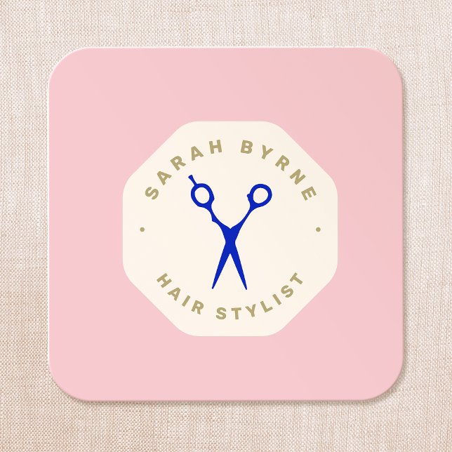 Pink Emblem Hair Stylist Scissors Square Business Card (Creator Uploaded)