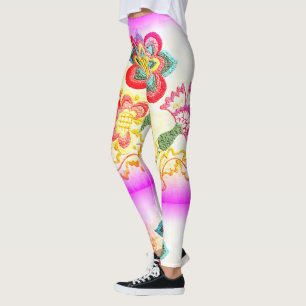 pink embroidered palm trees leggings