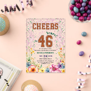 Pink Emerald Glitter Floral 46th Birthday Party Acrylic Invitations
