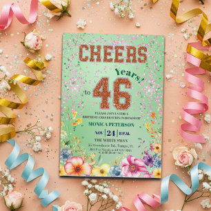 Pink Emerald Glitter Floral 46th Birthday Party Invitation