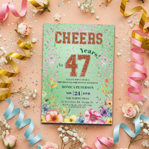 Pink Emerald Glitter Floral 47th Birthday Party Invitation