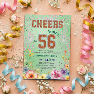 Pink Emerald Glitter Floral 56th Birthday Party Invitation