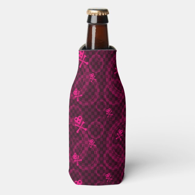 Pink Emo Pattern With Circles Bottle Cooler (Bottle Front)