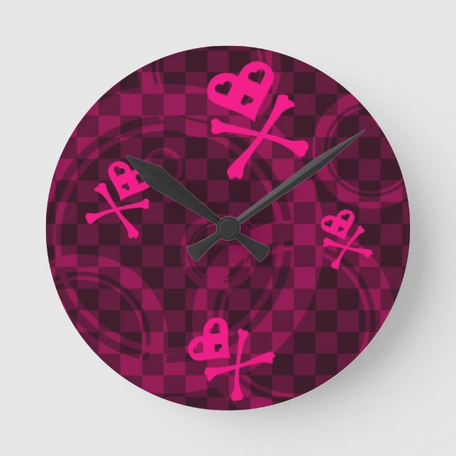 Pink Emo Pattern With Circles Round Clock (Front)