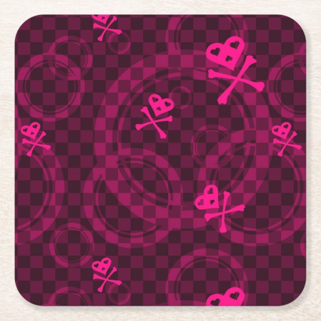 Pink Emo Pattern With Circles Square Paper Coaster (Front)