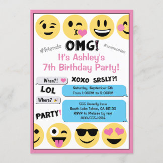 Pink Emoji Birthday Invitation