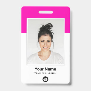 Pink Employee huge Photo Qr Bar Code Logo Name ID Badge