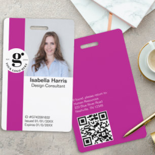 Pink Employee ID Badge with Photo & QR Code