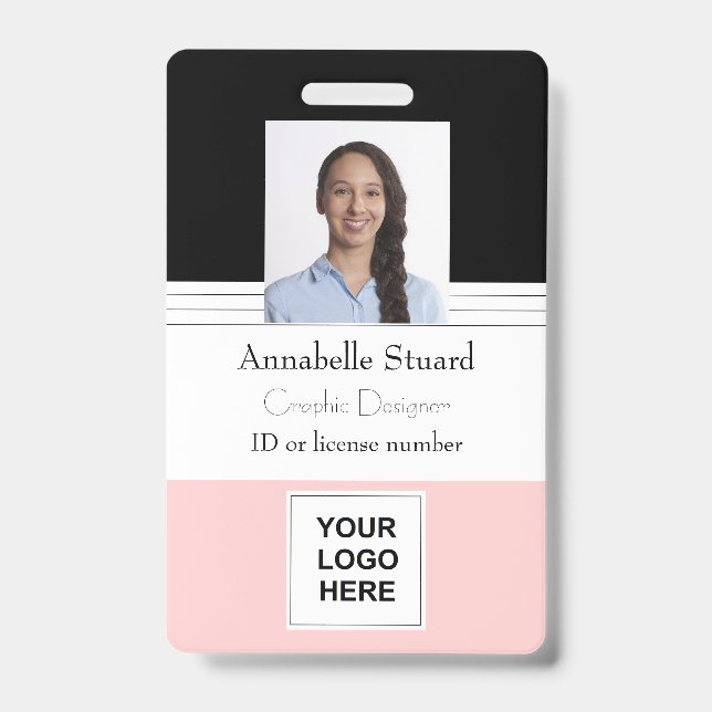 Pink Employee Modern Personalised ID Badge (Front)