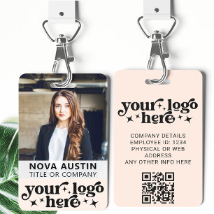 Pink Employee Photo ID With QR Code Business Logo Badge