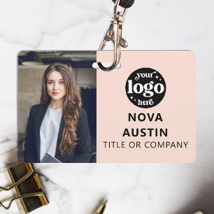 Pink Employee Photo ID With QR Code Business Logo ID Badge