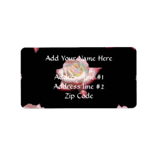 Pink Enameled Roses on Black Label